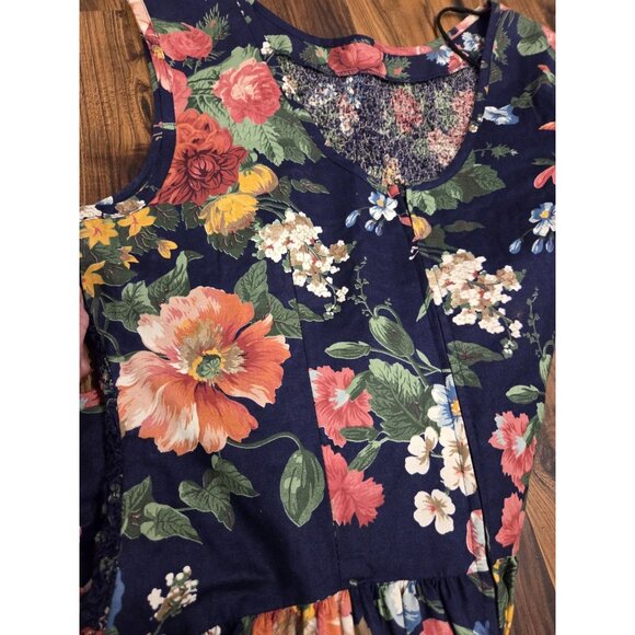 Phoebe VTG Floral Maxi Dress 14 USA Made Navy Cottagecore Drop Waist Textured - Picture 4 of 15